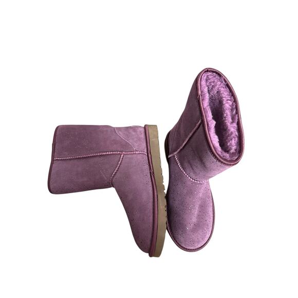UGG Women's Classic Short Purple Metallic Suede Leather Winter Booties Size 8 - Picture 4 of 6